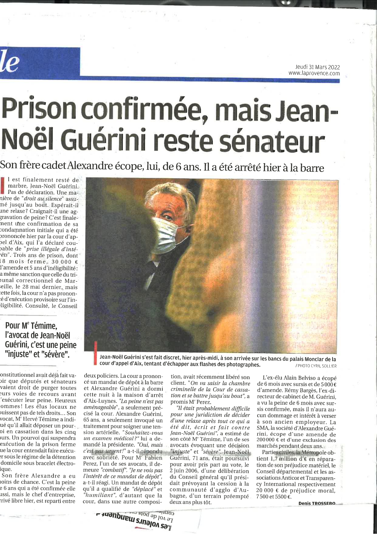Prison confirmée pour Jean-Noël Guérini - Article La Provence