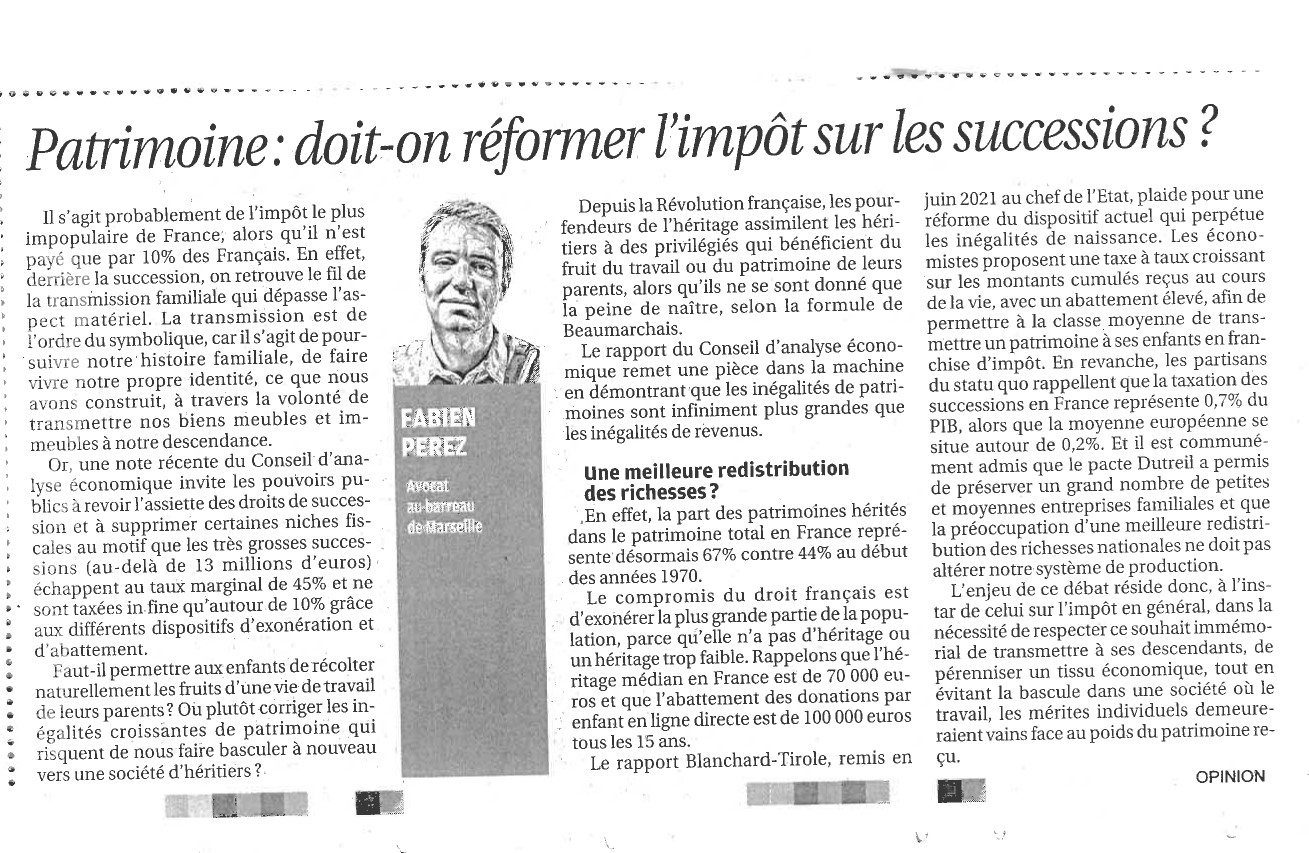 Patrimoine : reforme de l'impot sur les successions
