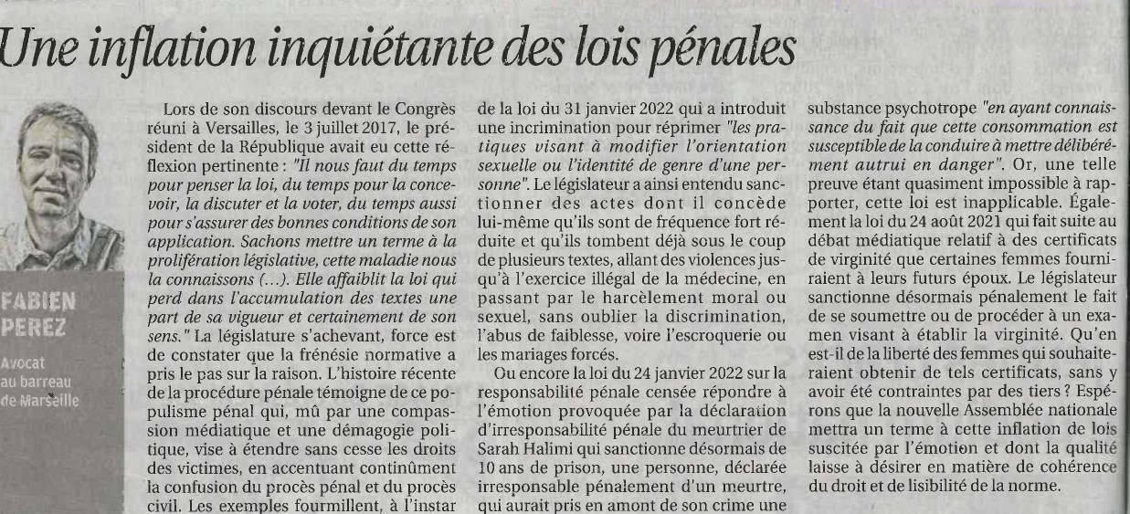 Lois pénales - Article la Provence